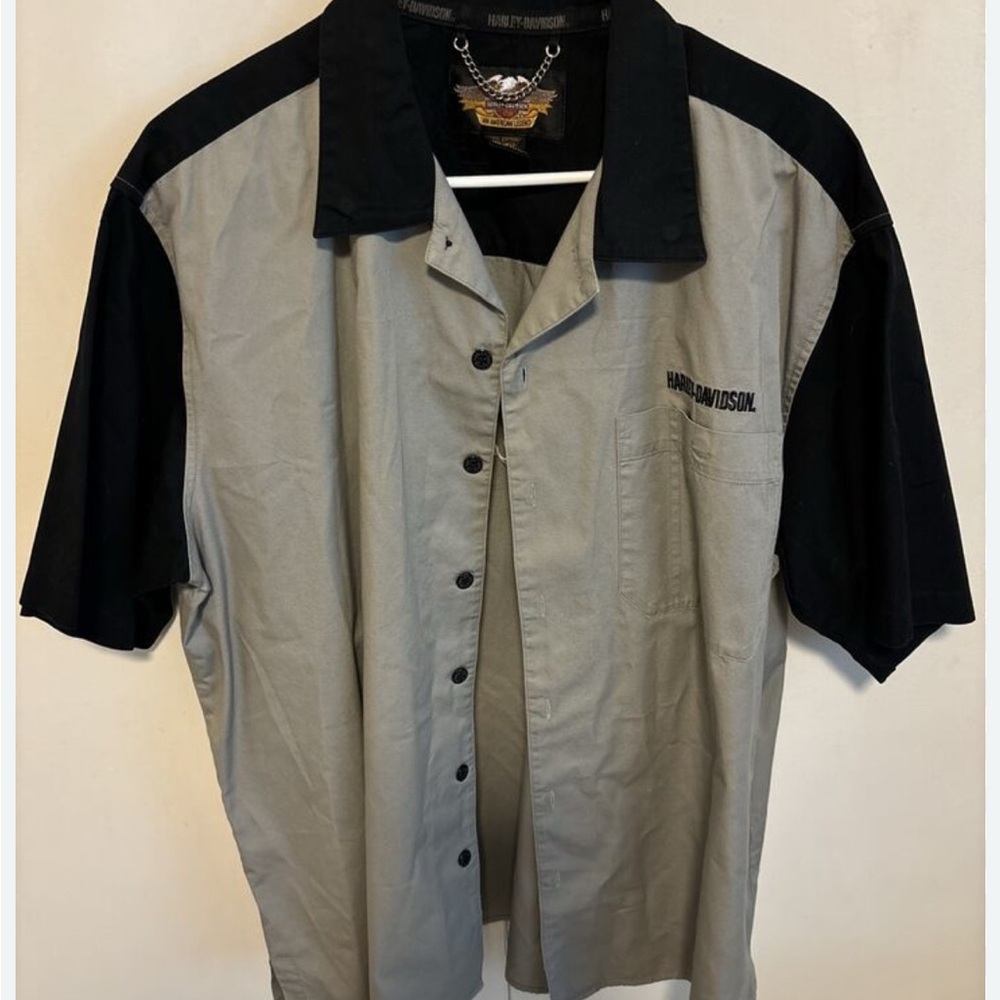 Vintage Harley Davidson button up short sleeve mechanic motorcycle shirt sz xl